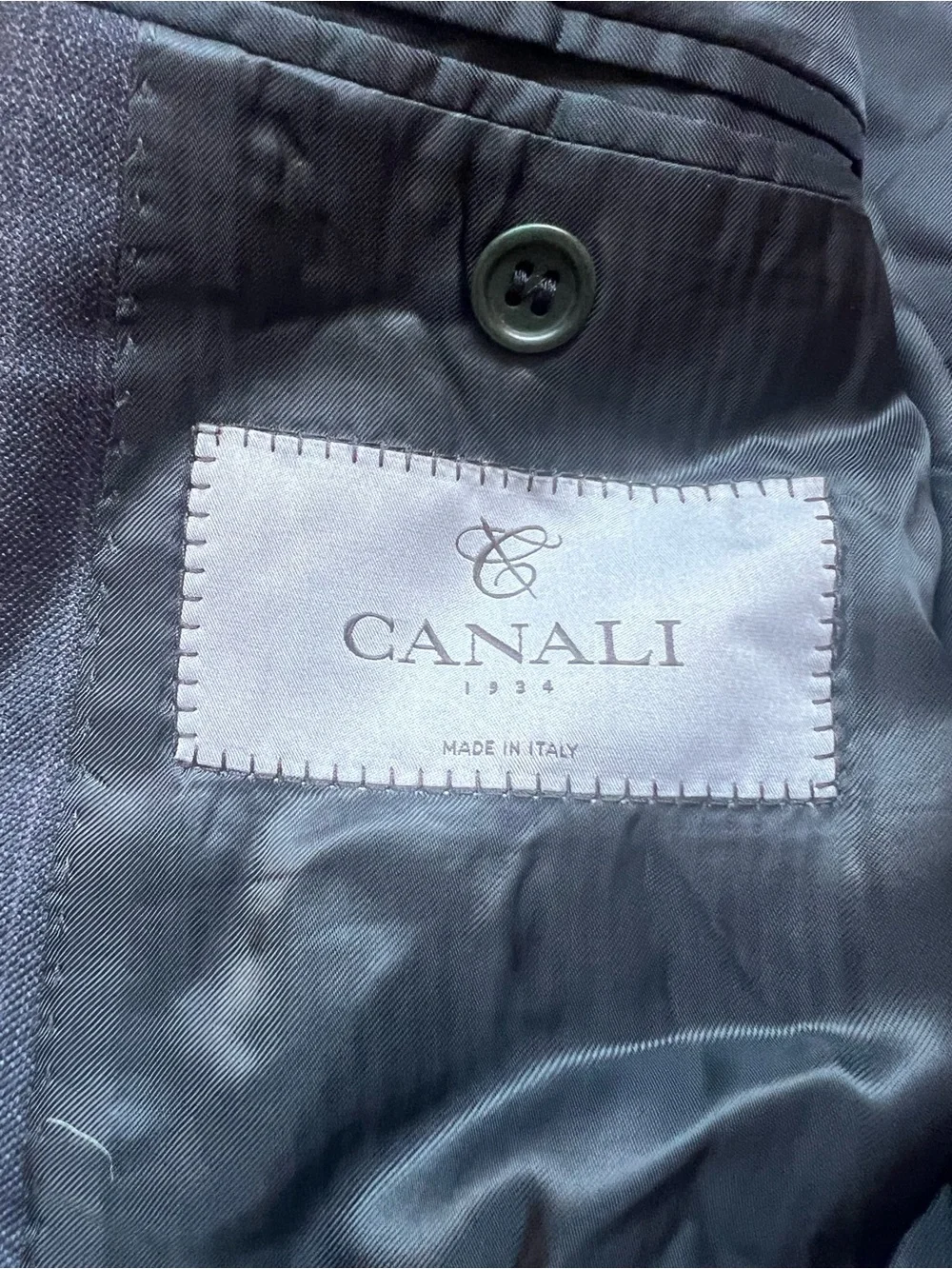 Canali Men's Navy Pinstripe 100%Wool Suit Jacket Blazer Made in Italy 44L Cupro